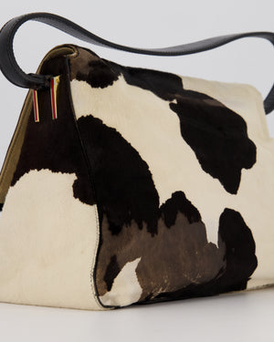 *RARE* Fendi Vintage Large Mamma Baguette Bag in Cow Print Pony Hair and Leather with Gold Hardware & Red FF Logo