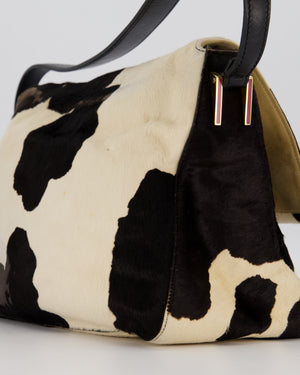 *RARE* Fendi Vintage Large Mamma Baguette Bag in Cow Print Pony Hair and Leather with Gold Hardware & Red FF Logo