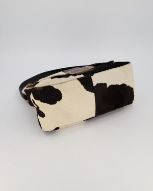 *RARE* Fendi Vintage Large Mamma Baguette Bag in Cow Print Pony Hair and Leather with Gold Hardware & Red FF Logo