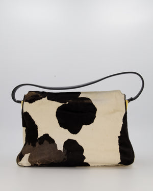 *RARE* Fendi Vintage Large Mamma Baguette Bag in Cow Print Pony Hair and Leather with Gold Hardware & Red FF Logo