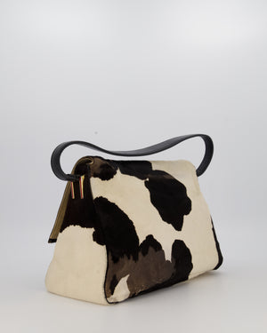 *RARE* Fendi Vintage Large Mamma Baguette Bag in Cow Print Pony Hair and Leather with Gold Hardware & Red FF Logo