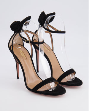 Aquazzura Bow-Tie 105 Heeled Sandals in Black Suede with Black Bow Detail Size EU 38.5 RRP £690