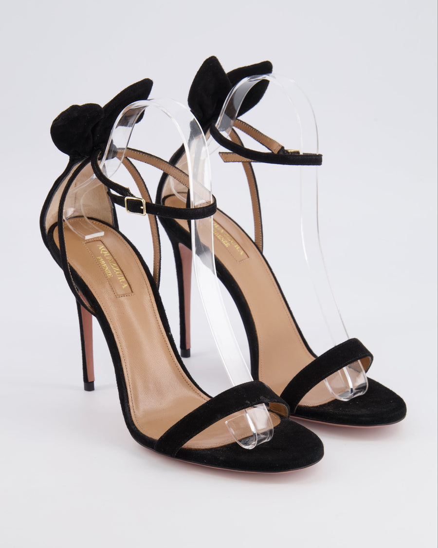Aquazzura Bow-Tie 105 Heeled Sandals in Black Suede with Black Bow Detail Size EU 38.5 RRP £690