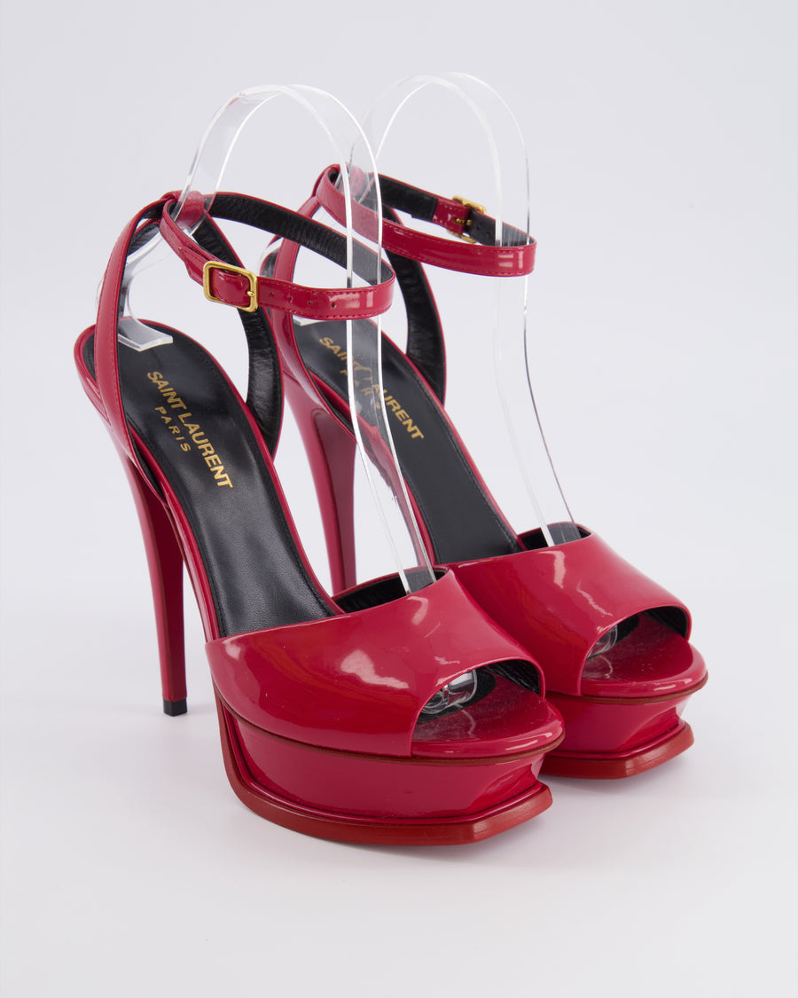Saint Laurent Cherry Red Patent Leather Heeled Platform Sandals Size EU 37.5 RRP £850