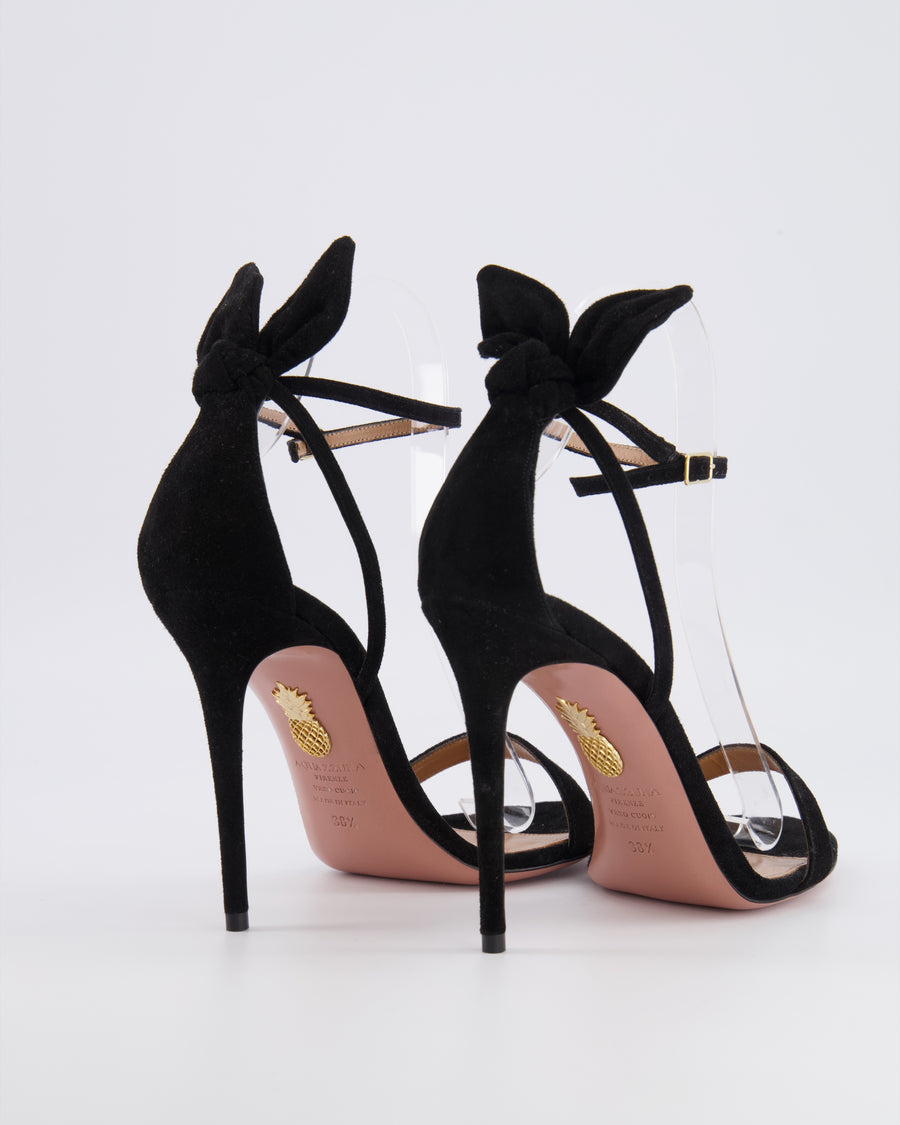 Aquazzura Bow-Tie 105 Heeled Sandals in Black Suede with Black Bow Detail Size EU 38.5 RRP £690