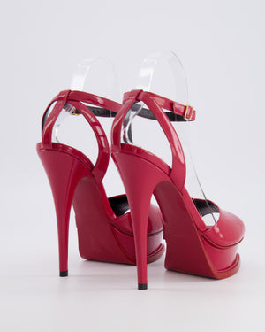 Saint Laurent Cherry Red Patent Leather Heeled Platform Sandals Size EU 37.5 RRP £850