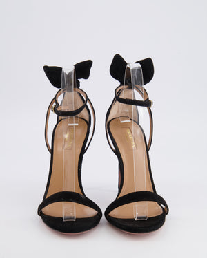 Aquazzura Bow-Tie 105 Heeled Sandals in Black Suede with Black Bow Detail Size EU 38.5 RRP £690