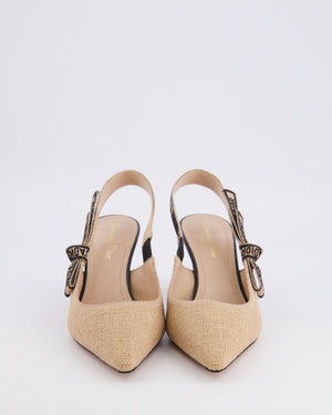 Christian Dior J'Adior Beige Raffia Slingback Heeled Pumps with Black Embroidered Logo Strap Size EU 38 RRP £900
