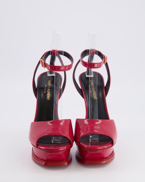 Saint Laurent Cherry Red Patent Leather Heeled Platform Sandals Size EU 37.5 RRP £850