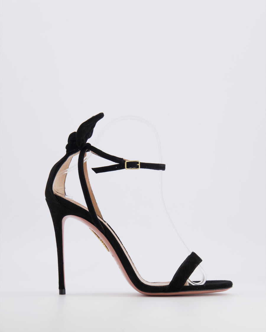 Aquazzura Bow-Tie 105 Heeled Sandals in Black Suede with Black Bow Detail Size EU 38.5 RRP £690