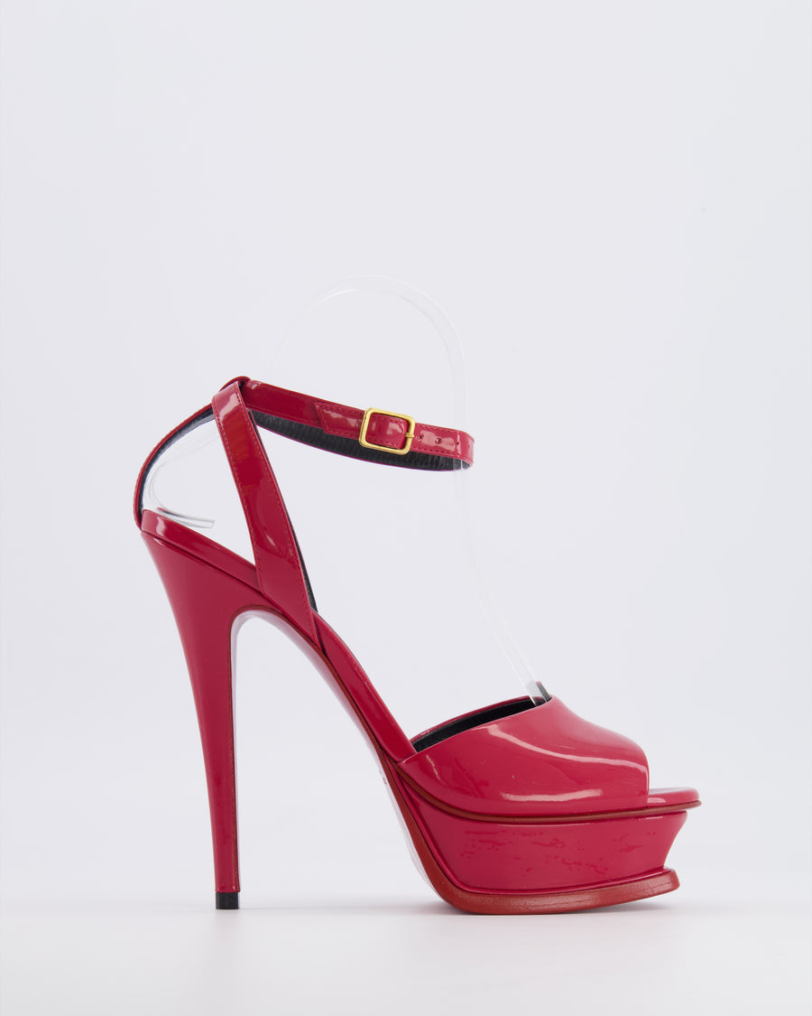 Saint Laurent Cherry Red Patent Leather Heeled Platform Sandals Size EU 37.5 RRP £850