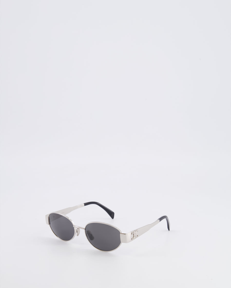 Celine CL40235U Silver Oval Sunglasses with Triomphe Logo Detail