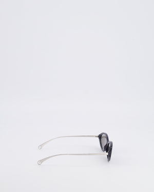 Chanel Black 5424 Cat-Eye Sunglasses with Dark Blue Mirror Lenses and Silver Arms with CC Logo Details