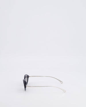 Chanel Black 5424 Cat-Eye Sunglasses with Dark Blue Mirror Lenses and Silver Arms with CC Logo Details