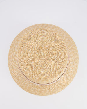 Christian Dior Dioriviera Beige Straw Small Brim Hat with Light Pink and White Logo Band Size 56