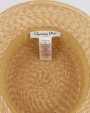 Christian Dior Dioriviera Beige Straw Small Brim Hat with Light Pink and White Logo Band Size 56