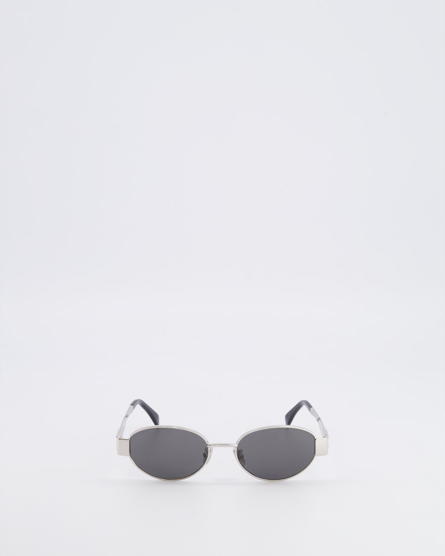 Celine CL40235U Silver Oval Sunglasses with Triomphe Logo Detail