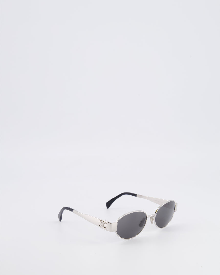 Celine CL40235U Silver Oval Sunglasses with Triomphe Logo Detail