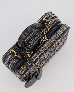 Chanel Navy and Python Leather Print CC Medium Vanity Case Bag in Tweed and Python Leather with Brushed Hardware