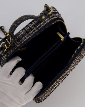 Chanel Navy and Python Leather Print CC Medium Vanity Case Bag in Tweed and Python Leather with Brushed Hardware