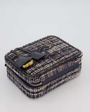 Chanel Navy and Python Leather Print CC Medium Vanity Case Bag in Tweed and Python Leather with Brushed Hardware