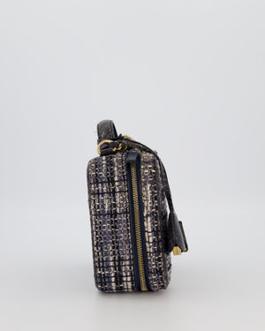 Chanel Navy and Python Leather Print CC Medium Vanity Case Bag in Tweed and Python Leather with Brushed Hardware