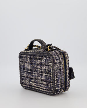 Chanel Navy and Python Leather Print CC Medium Vanity Case Bag in Tweed and Python Leather with Brushed Hardware