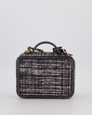 Chanel Navy and Python Leather Print CC Medium Vanity Case Bag in Tweed and Python Leather with Brushed Hardware