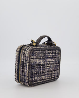 Chanel Navy and Python Leather Print CC Medium Vanity Case Bag in Tweed and Python Leather with Brushed Hardware