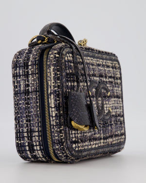 Chanel Navy and Python Leather Print CC Medium Vanity Case Bag in Tweed and Python Leather with Brushed Hardware