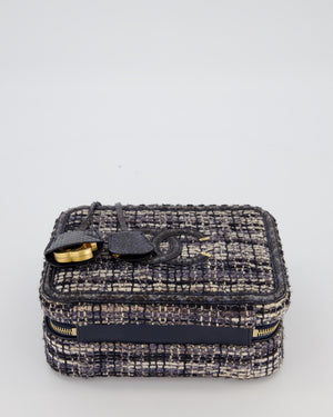 Chanel Navy and Python Leather Print CC Medium Vanity Case Bag in Tweed and Python Leather with Brushed Hardware