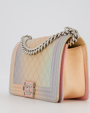 Chanel Pastel Rainbow Medium Boy Bag in Caviar Leather with Silver Hardware