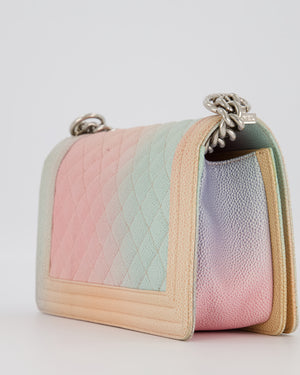 Chanel Pastel Rainbow Medium Boy Bag in Caviar Leather with Silver Hardware