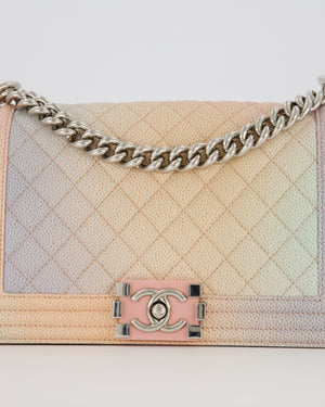 Chanel Pastel Rainbow Medium Boy Bag in Caviar Leather with Silver Hardware