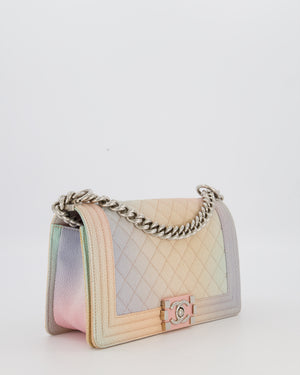 Chanel Pastel Rainbow Medium Boy Bag in Caviar Leather with Silver Hardware