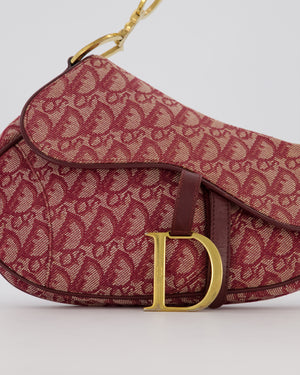 Christian Dior Vintage Saddle Bag in Burgundy Oblique Canvas and Calfskin Leather with Gold Hardware