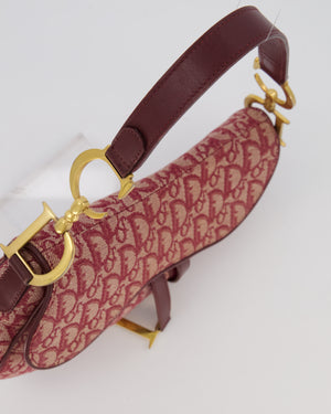 Christian Dior Vintage Saddle Bag in Burgundy Oblique Canvas and Calfskin Leather with Gold Hardware