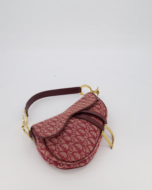Christian Dior Vintage Saddle Bag in Burgundy Oblique Canvas and Calfskin Leather with Gold Hardware
