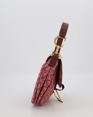 Christian Dior Vintage Saddle Bag in Burgundy Oblique Canvas and Calfskin Leather with Gold Hardware