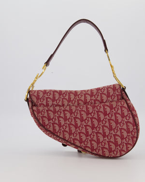 Christian Dior Vintage Saddle Bag in Burgundy Oblique Canvas and Calfskin Leather with Gold Hardware