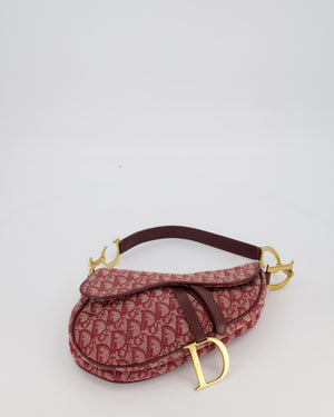 Christian Dior Vintage Saddle Bag in Burgundy Oblique Canvas and Calfskin Leather with Gold Hardware