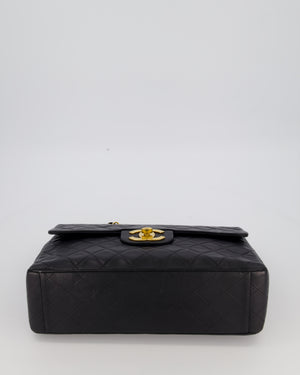 Chanel Black Vintage XL Maxi Single Flap Bag in Lambskin Leather with 24K Gold Hardware