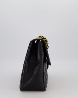 Chanel Black Vintage XL Maxi Single Flap Bag in Lambskin Leather with 24K Gold Hardware