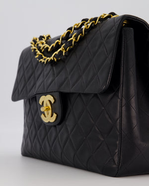 Chanel Black Vintage XL Maxi Single Flap Bag in Lambskin Leather with 24K Gold Hardware