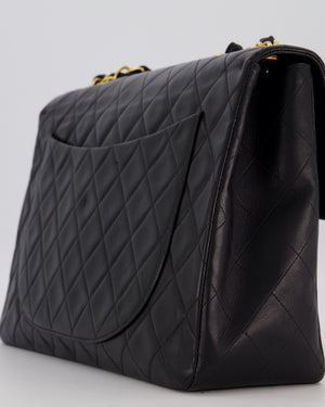 Chanel Black Vintage XL Maxi Single Flap Bag in Lambskin Leather with 24K Gold Hardware