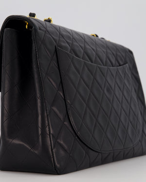 Chanel Black Vintage XL Maxi Single Flap Bag in Lambskin Leather with 24K Gold Hardware