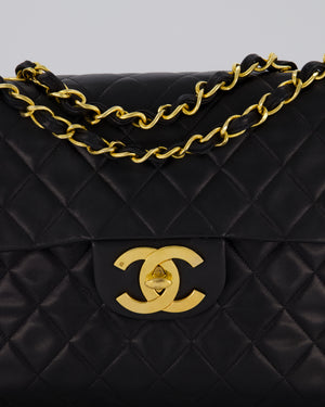 Chanel Black Vintage XL Maxi Single Flap Bag in Lambskin Leather with 24K Gold Hardware