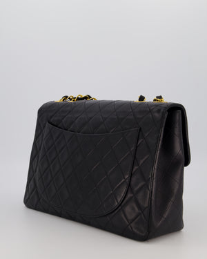 Chanel Black Vintage XL Maxi Single Flap Bag in Lambskin Leather with 24K Gold Hardware