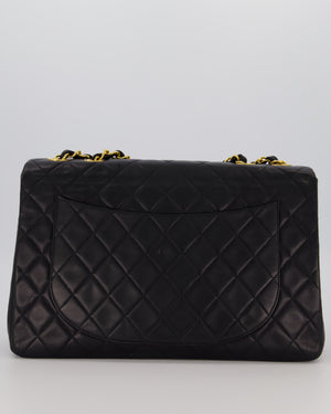 Chanel Black Vintage XL Maxi Single Flap Bag in Lambskin Leather with 24K Gold Hardware