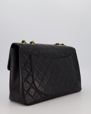 Chanel Black Vintage XL Maxi Single Flap Bag in Lambskin Leather with 24K Gold Hardware